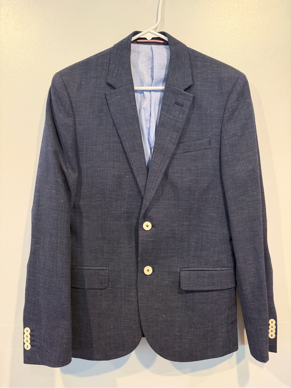 H&M Men's Blue Navy Textured Two-Button Blazer with Elbow Patches 36R